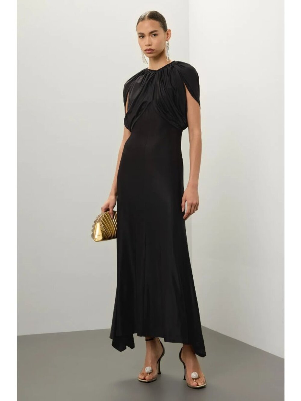R-239. RABANNE Knotted Gathered Midi Dress